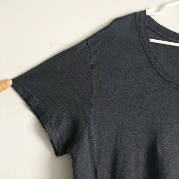 Talia Benson Tunic Top OS/L*Blue Linen Asymmetrical Hem Knit Lagenlook New - Picture 2 of 9